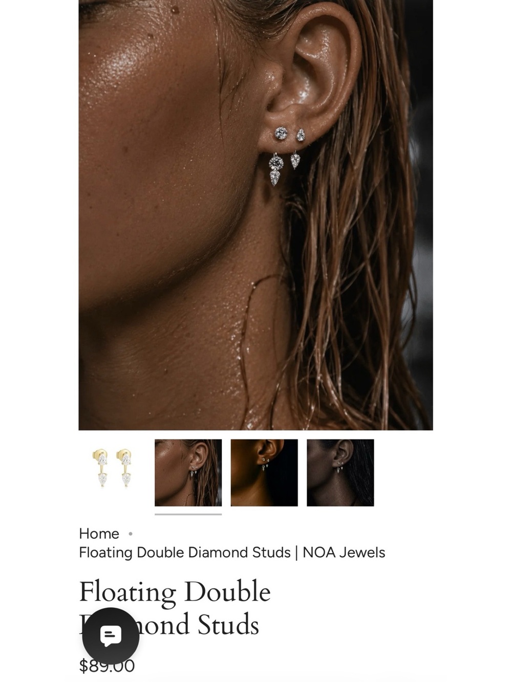 New Floating Double Diamond Stud Earrings 18k White Gold Plated
